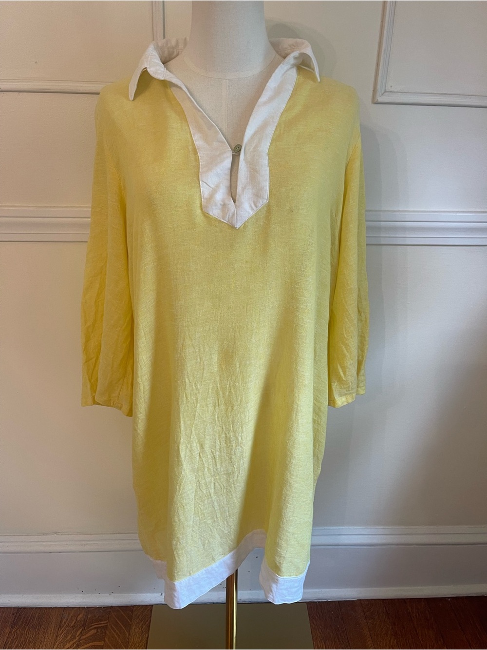 Rachel Zoe Pale Yellow Linen Blend Tunic with White Collar